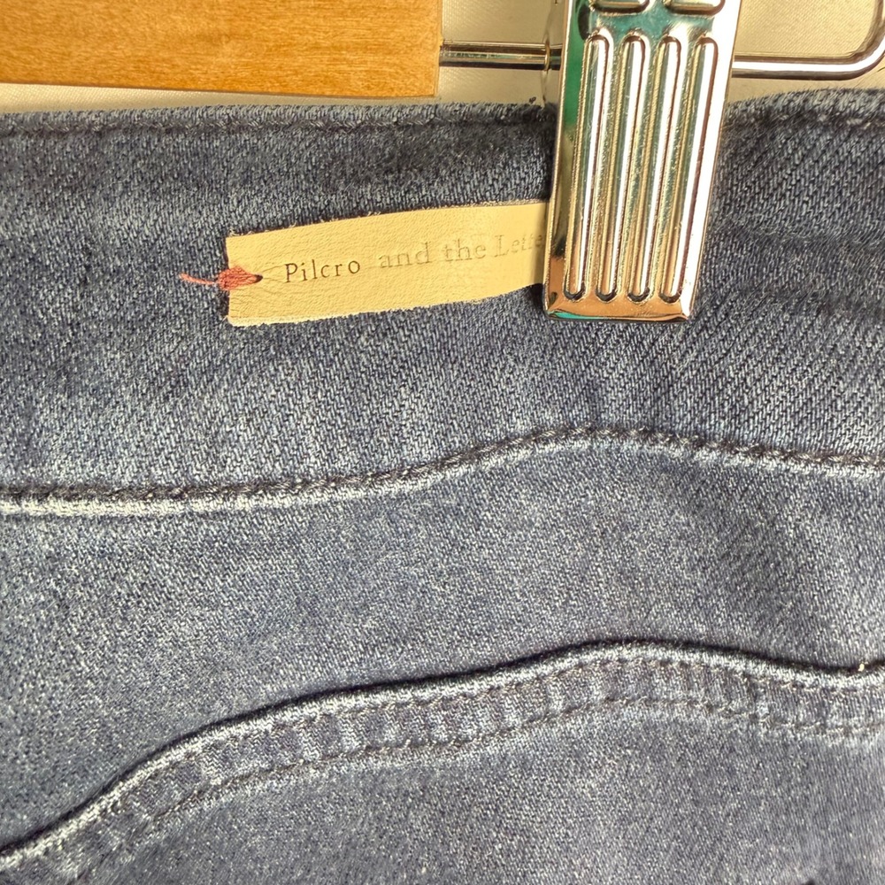 Pilcro Anthropologie Pintuck Dark Wash Flare Jeans Sz 28 Boho Nautical High-Rise - Picture 10 of 12